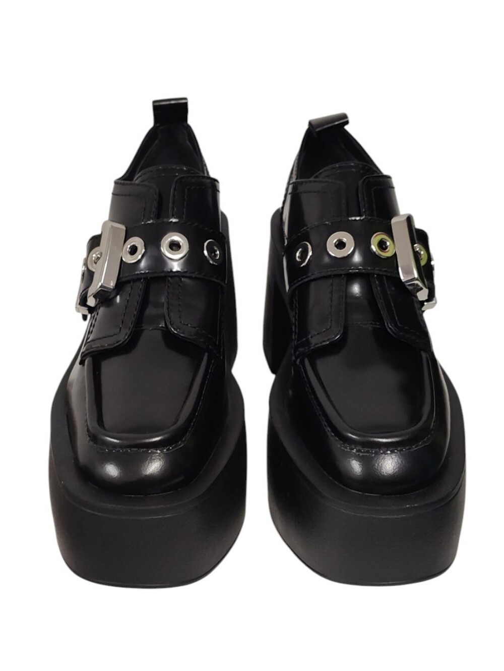 Larroude "Stewart" Black Platform Loafer/Oxford with Silver Hardware Size 9